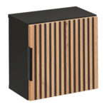Armoire murale carrée de salle de bain TILO - corps noir - façades rainurées couleur chêne Wotan - 35 x 35 x 22 cm
