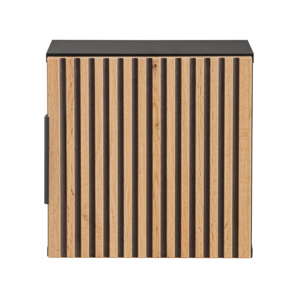 Armoire murale carrée de salle de bain TILO - corps noir - façades rainurées couleur chêne Wotan - 35 x 35 x 22 cm – Image 5
