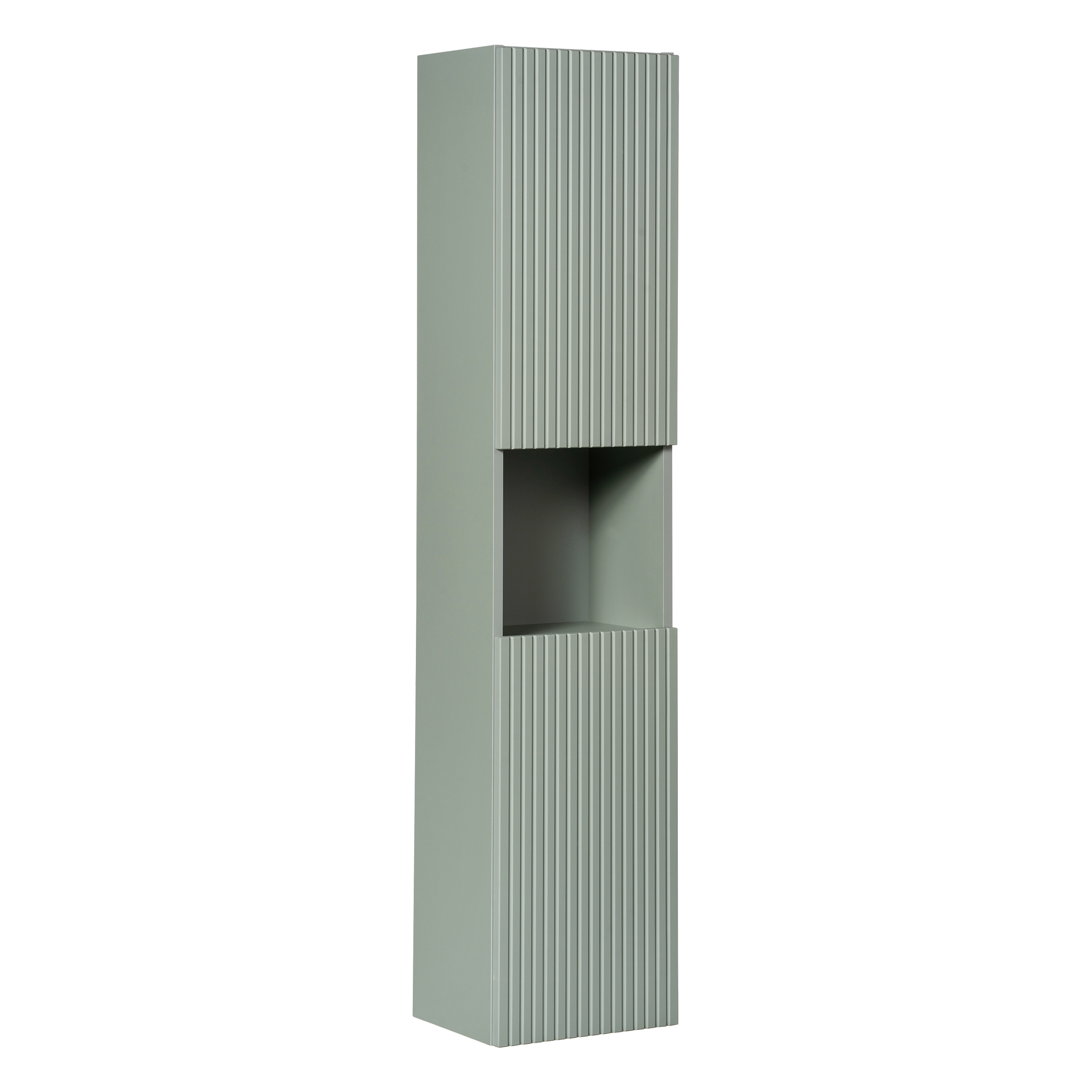 XMEBLAZSZKCM00901101_00-1.jpg Armoire haute suspendue de salle de bain NALVIK - verte - 2 portes - façades rainurées - 30 x 140 x 25 cm – Image 1