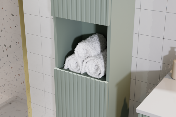 Armoire haute suspendue de salle de bain NALVIK - verte - 2 portes - façades rainurées - 30 x 140 x 25 cm – Image 5