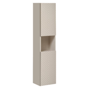 Armoire haute suspendue de salle de bain NALVIK - cachemire - 2 portes - façades rainurées - 30 x 140 x 25 cm