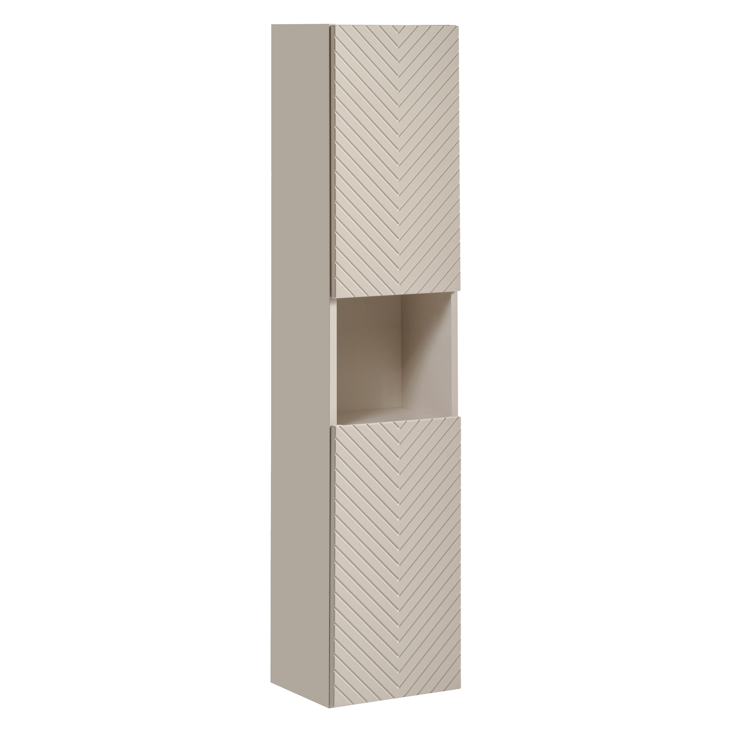 XMEBLAZSZKCM00901201_00-1.jpg Armoire haute suspendue de salle de bain NALVIK - cachemire - 2 portes - façades rainurées - 30 x 140 x 25 cm – Image 1