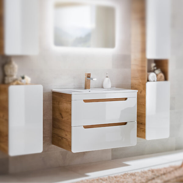 Meuble suspendu sous lavabo ARVIDA - blanc - 2 tiroirs - 80 x 59 x 46 cm – Image 2