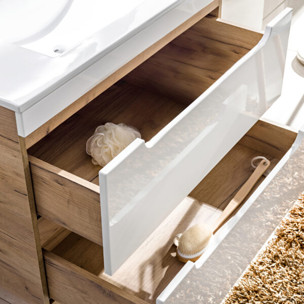 Meuble suspendu sous lavabo ARVIDA - blanc - 2 tiroirs - 80 x 59 x 46 cm – Image 8