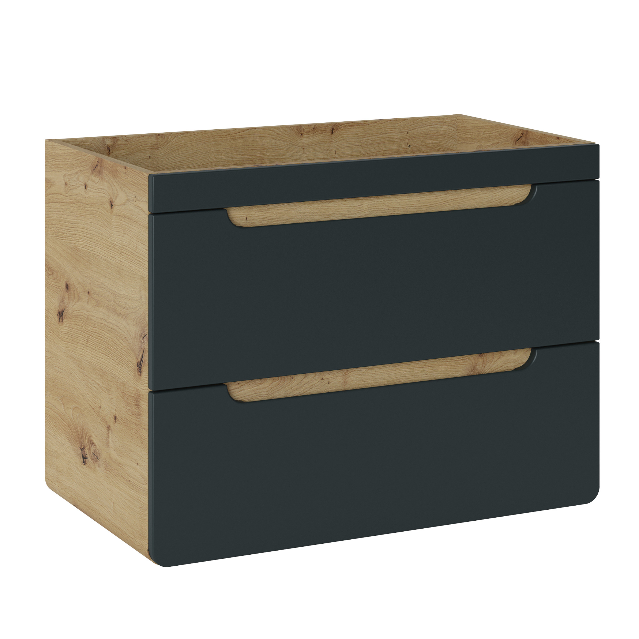 XMEBLAZSZKCM01201301_00-1.jpg Meuble suspendu sous lavabo ARVIDA - couleur chêne - façade grise - 2 tiroirs - 80 x 59 x 46 cm – Image 1