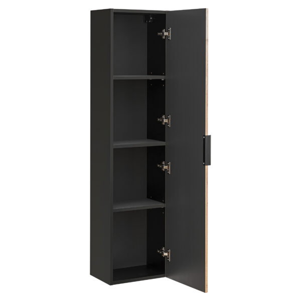Armoire haute suspendue de salle de bain TILO - corps noir - façades rainurées couleur chêne Wotan - 35 x 140 x 25 cm – Image 3