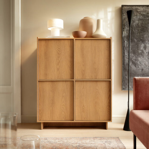 Commode Yarker – chêne caramel – 4 portes – 98 x 124 x 39 cm – Image 2