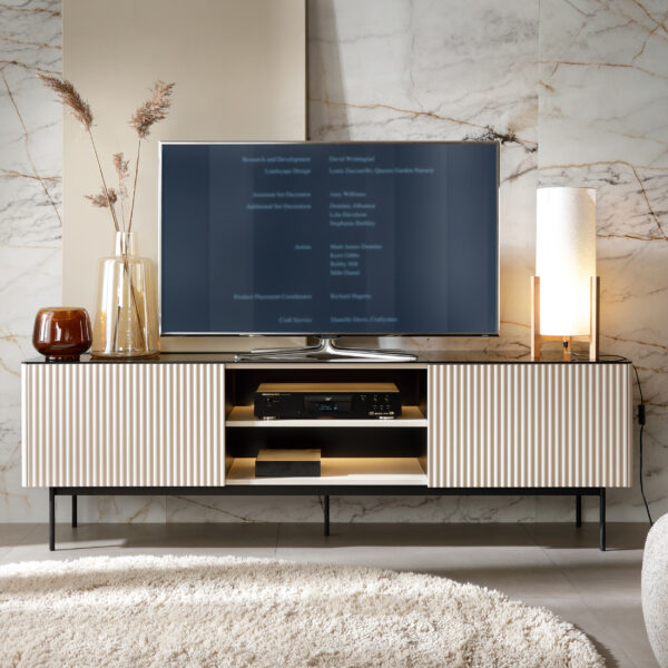 Meuble TV Olden – cachemire – plateau en verre – 180 x 52 x 39 cm – Image 2