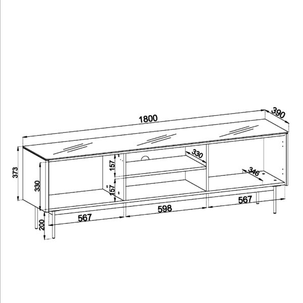 Meuble TV Olden – cachemire – plateau en verre – 180 x 52 x 39 cm – Image 3