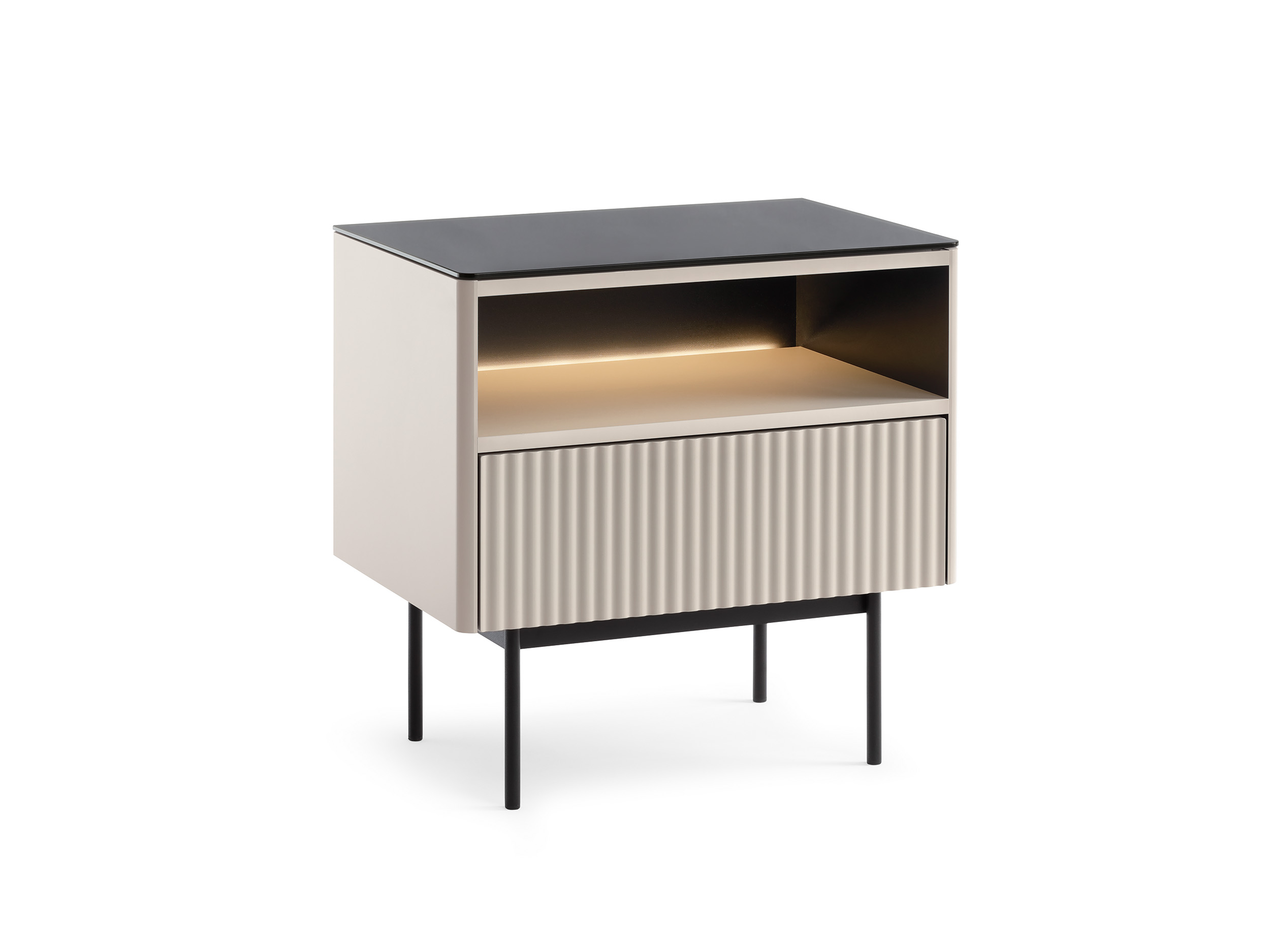 XMEBSKRSTOPI01601102_00-1.jpg Table de chevet Olden – cachemire – plateau en verre, 1 tiroir – 57 x 57 x 39 cm – Image 1