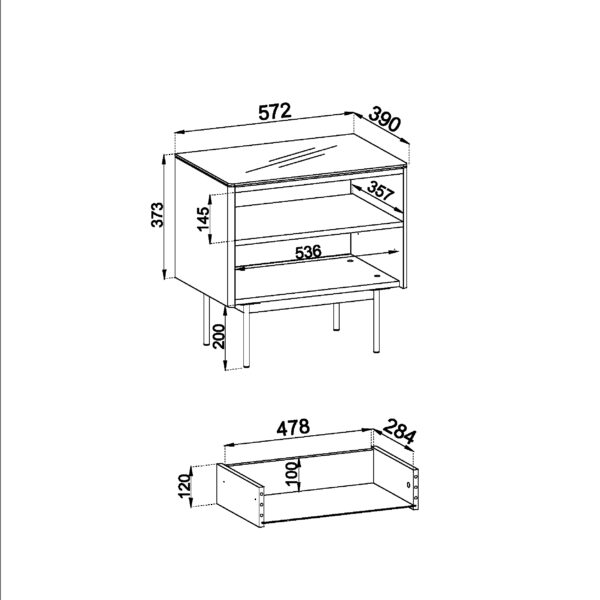 Table de chevet Olden – chêne Vicenza – plateau en verre, 1 tiroir – 57 x 57 x 39 cm – Image 3