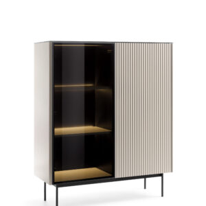 Vitrine basse Olden – cachemire – façades rainurées – 107 x 126 x 39 cm
