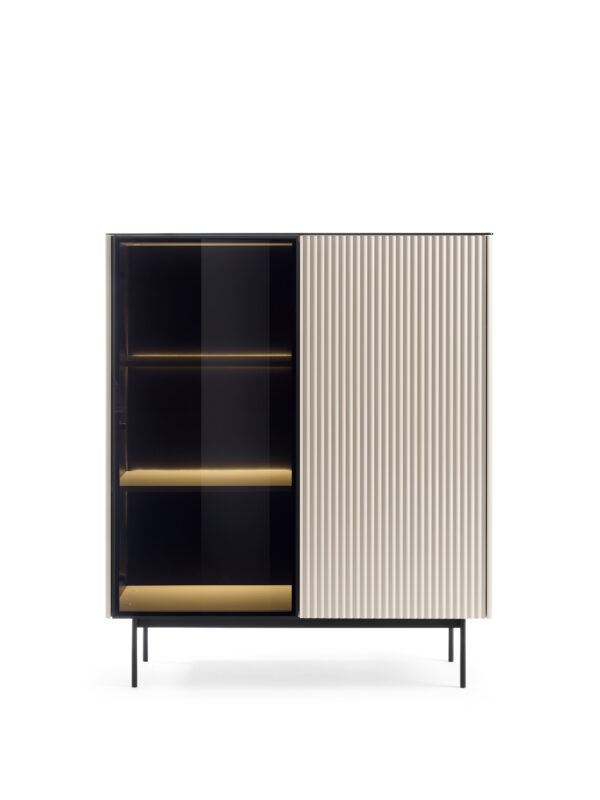 Vitrine basse Olden – cachemire – façades rainurées – 107 x 126 x 39 cm – Image 5
