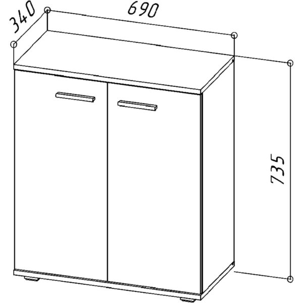 Commode FAUSKE - Spacieuse - 2 Portes - Chêne Wotan - Gris - Largeur 69 cm, Hauteur 74 cm, Profondeur 34 cm – Image 2