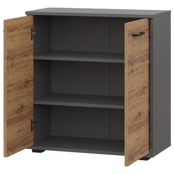 Commode FAUSKE - Spacieuse - 2 Portes - Chêne Wotan - Gris - Largeur 69 cm, Hauteur 74 cm, Profondeur 34 cm – Image 3
