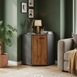 Commode FAUSKE - Spacieuse - D'angle - Chêne Wotan - Gris - Largeur 58 cm, Hauteur 74 cm, Profondeur 58 cm