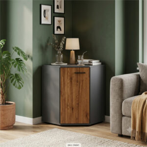 Commode FAUSKE - Spacieuse - D'angle - Chêne Wotan - Gris - Largeur 58 cm, Hauteur 74 cm, Profondeur 58 cm