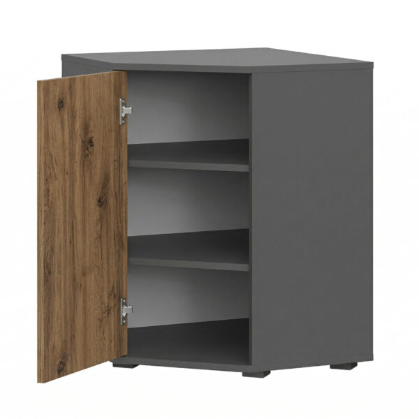 Commode FAUSKE - Spacieuse - D'angle - Chêne Wotan - Gris - Largeur 58 cm, Hauteur 74 cm, Profondeur 58 cm – Image 3