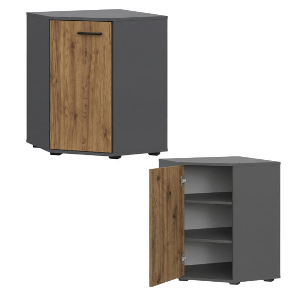 Commode FAUSKE - Spacieuse - D'angle - Chêne Wotan - Gris - Largeur 58 cm, Hauteur 74 cm, Profondeur 58 cm – Image 4