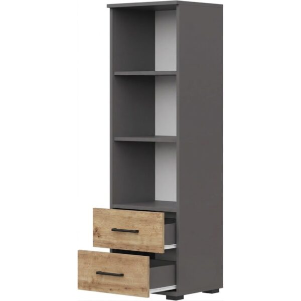 Regał FAUSKE - 2 tiroirs - Chêne - Gris - Largeur 40 cm, Hauteur 130 cm, Profondeur 34 cm – Image 3