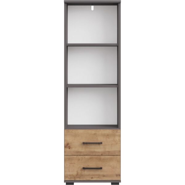 Regał FAUSKE - 2 tiroirs - Chêne - Gris - Largeur 40 cm, Hauteur 130 cm, Profondeur 34 cm – Image 4
