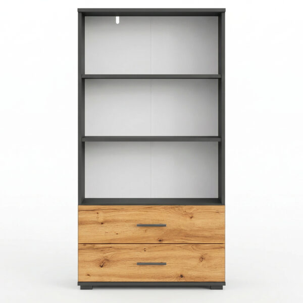Bibliothèque FAUSKE - 2 Tiroirs - Chêne - Gris - Largeur 69 cm, Hauteur 130 cm, Profondeur 34 cm – Image 4