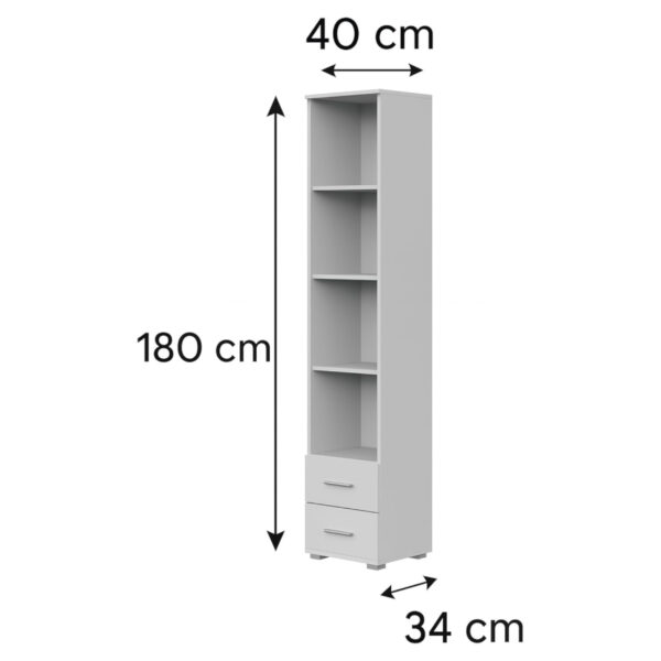 Regał FAUSKE - 2 tiroirs - Chêne - Gris - Largeur 40 cm, Hauteur 180 cm, Profondeur 34 cm – Image 2