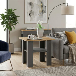Table basse Sola - Gris - Chêne - Étagère supplémentaire - Largeur 55 cm, Hauteur 43 cm, Profondeur 55 cm