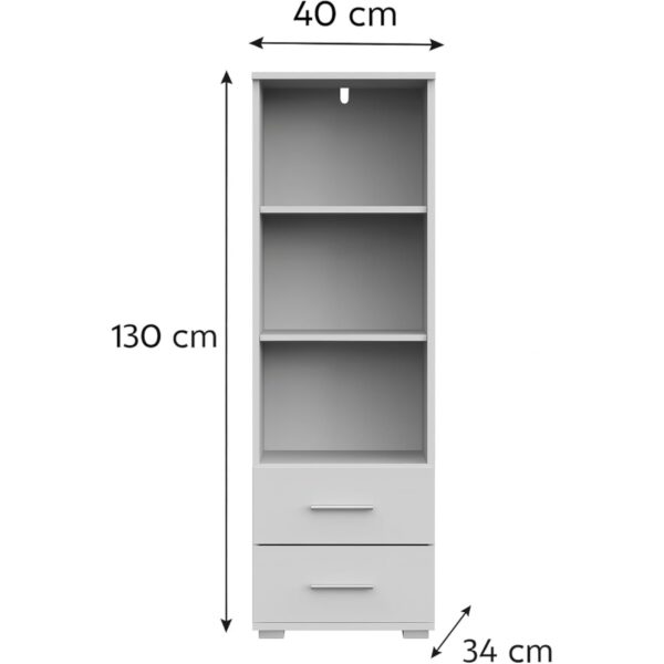 Armoire FAUSKE - 2 Tiroirs - Chêne - Gris - Largeur 40 cm, Hauteur 130 cm, Profondeur 36 cm – Image 2