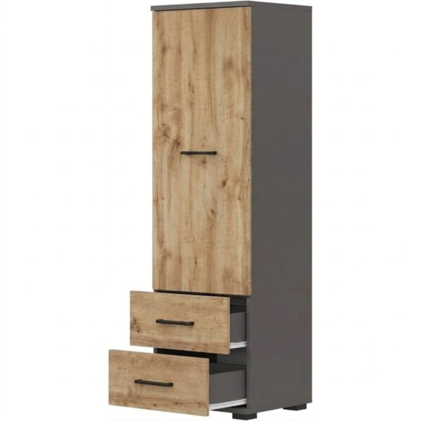 Armoire FAUSKE - 2 Tiroirs - Chêne - Gris - Largeur 40 cm, Hauteur 130 cm, Profondeur 36 cm – Image 3