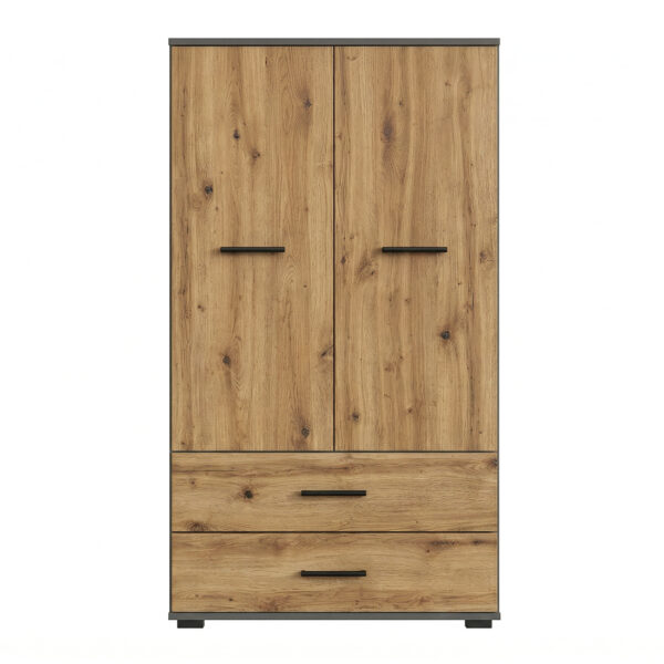 Armoire FAUSKE - 2 Tiroirs - Chêne - Grise - Largeur 69 cm, Hauteur 130 cm, Profondeur 36 cm – Image 3