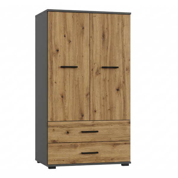 Armoire FAUSKE - 2 Tiroirs - Chêne - Grise - Largeur 69 cm, Hauteur 130 cm, Profondeur 36 cm – Image 4