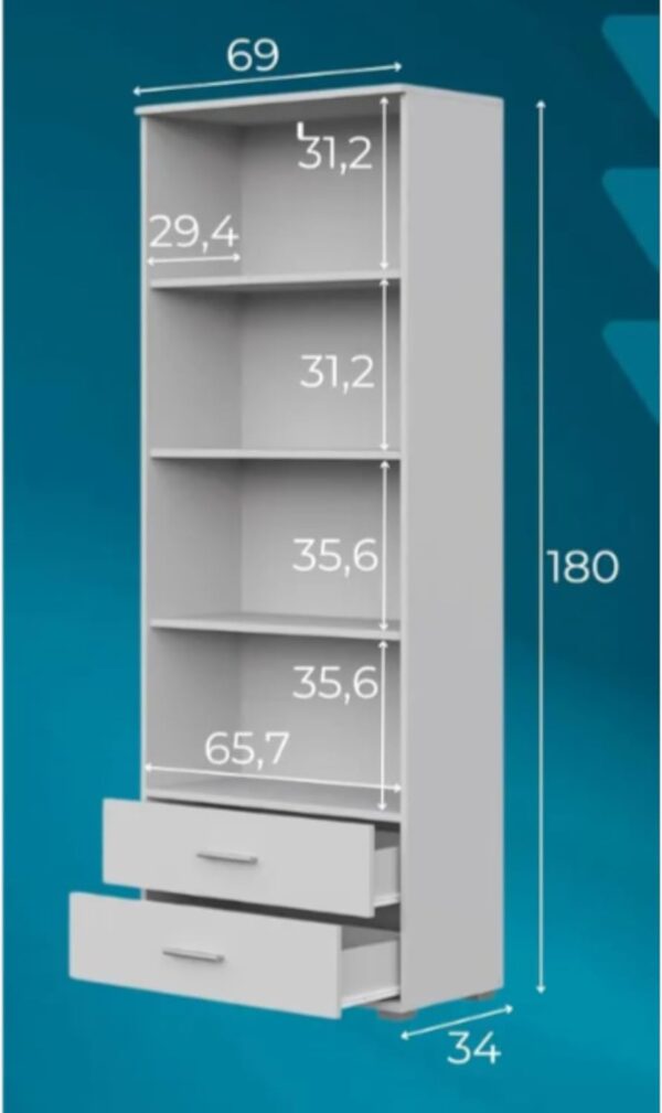 Armoire FAUSKE - 2 Tiroirs - Chêne - Gris - Largeur 69 cm, Hauteur 180 cm, Profondeur 36 cm – Image 2
