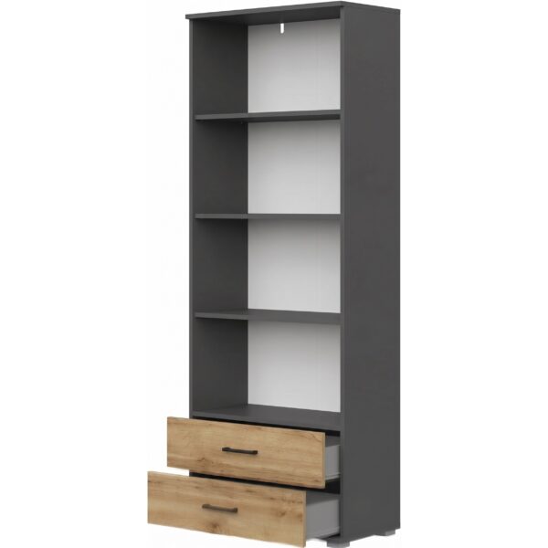 Armoire FAUSKE - 2 Tiroirs - Chêne - Gris - Largeur 69 cm, Hauteur 180 cm, Profondeur 36 cm – Image 3