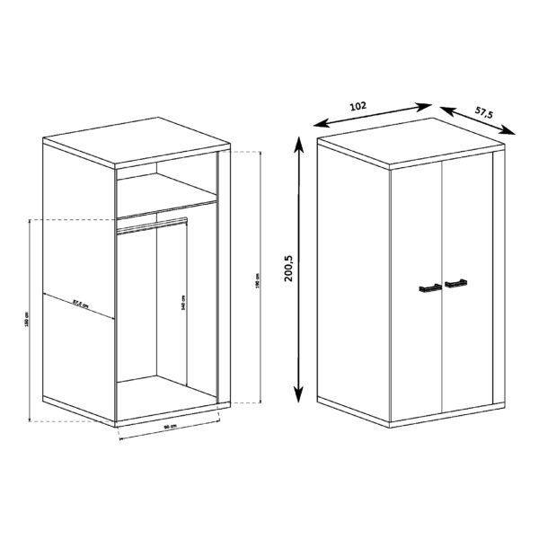 Armoire Deux Portes BALESTRAND - Chêne - Barre de Vêtements - 102 x 201 x 58 cm – Image 2