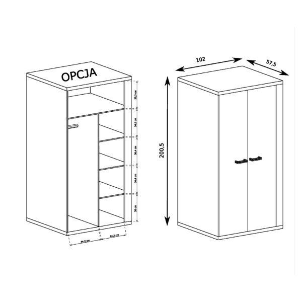 Armoire à deux portes BALESTRAND - Chêne - Tringle à vêtements - Compartiment supplémentaire - 102 x 201 x 58 cm – Image 2