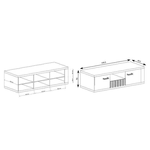 Meuble TV BALESTRAND - Chêne - Tiroir - Front décoratif - 151 x 51 x 41 cm – Image 3