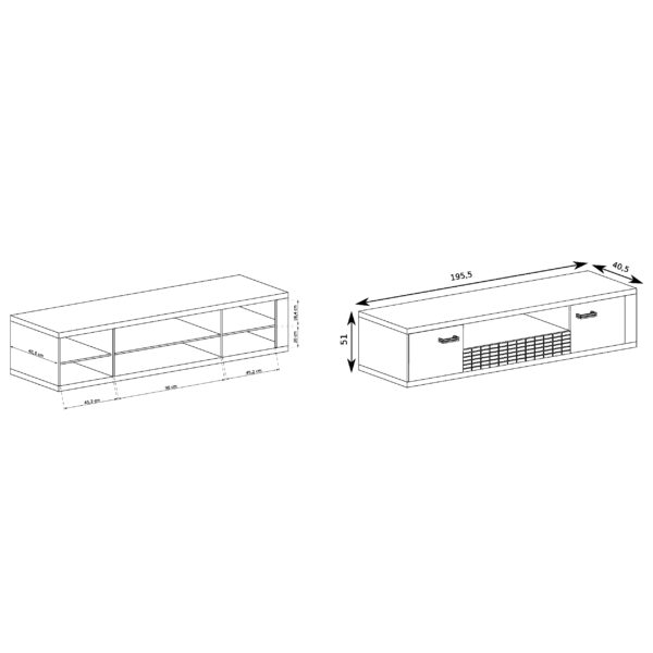 Meuble TV BALESTRAND - Chêne - Tiroir - 196 x 51 x 41 cm – Image 3