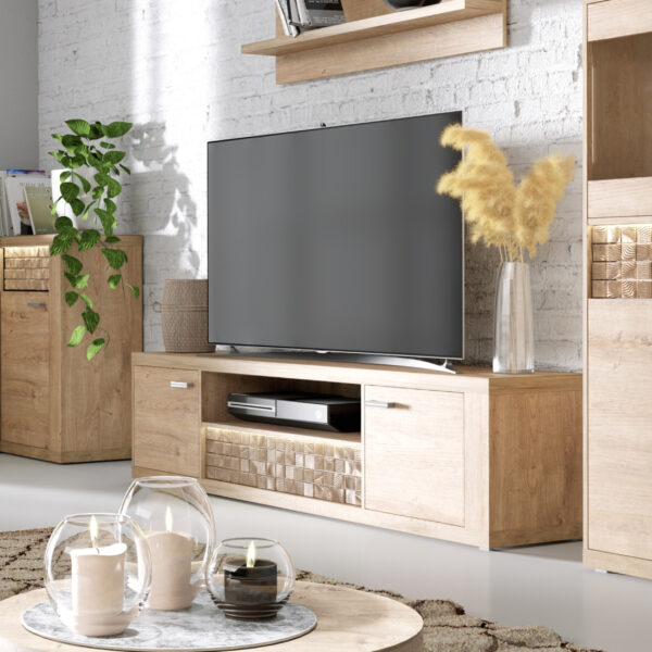 Meuble TV BALESTRAND - Chêne - Tiroir - Façade Décorative - 196 x 51 x 41 cm – Image 2