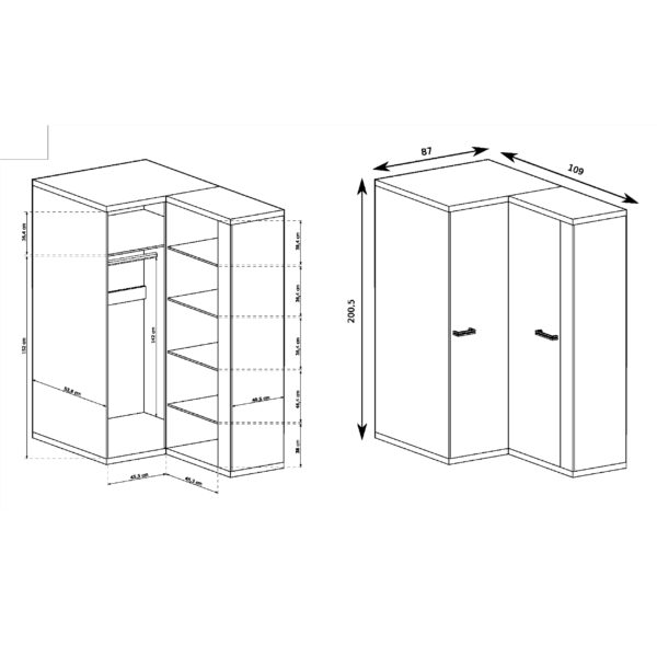 Armoire d'angle BALESTRAND - Chêne - Tringle à vêtements - 109 x 201 x 54 cm – Image 2