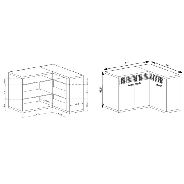 Commode d’angle BALESTRAND – Chêne – Tiroirs – Façade décorative – Plateau éclairé – 132 × 99 × 41 cm – Image 3