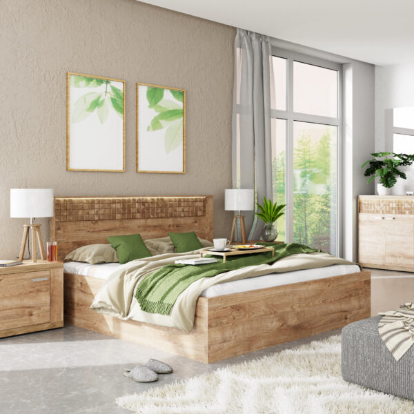 Lit Double BALESTRAND - Tête de lit éclairée - Rangement pour linge de lit - 167 x 102 x 207 cm – Image 2