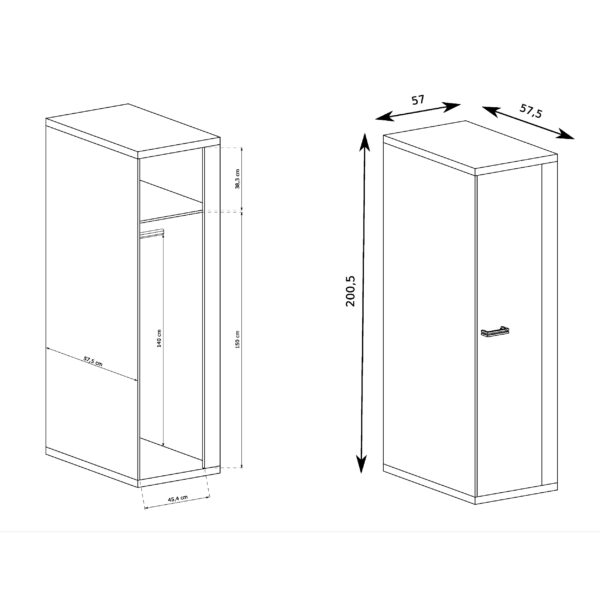 Armoire BALESTRAND - Chêne - Tringle à Vêtements - 57 x 201 x 58 cm – Image 2
