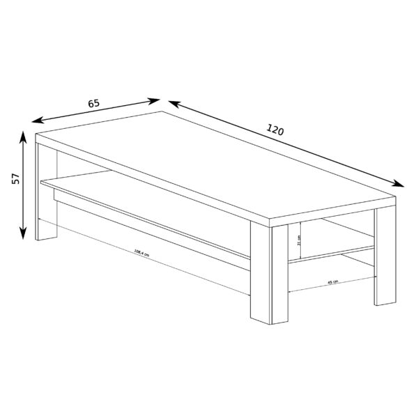 Table Basse BALESTRAND - Chêne - Étagère Intégrée - 120 x 57 x 65 cm – Image 2