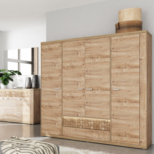Armoire de Chambre BALESTRAND - Chêne - Tringle à Vêtements - Panneau Décoratif - 196 x 201 x 58 cm – Image 2