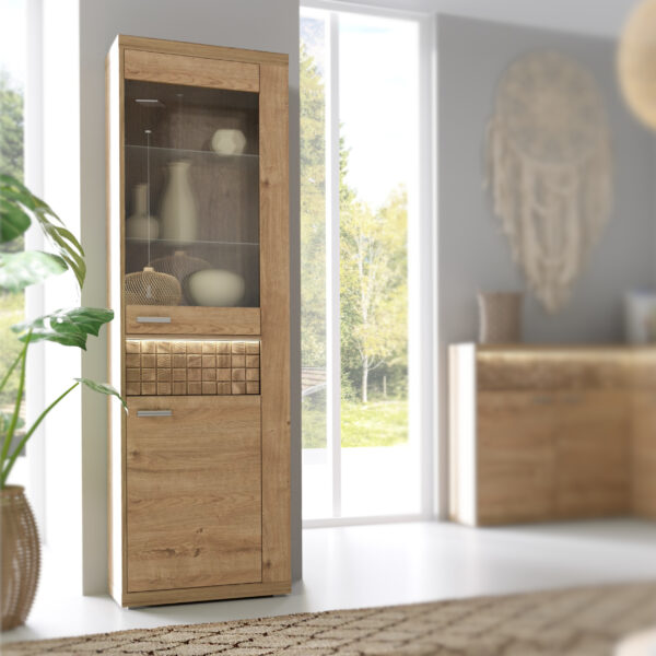 Vitrine BALESTRAND - Chêne - Tiroir - Éclairage - 57 x 201 x 41 cm – Image 2
