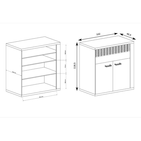 Commode BALESTRAND - Chêne - Tiroirs - Devant Décoratif - Plateau Éclairé - 102 x 119 x 41 cm – Image 2