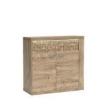 Commode BALESTRAND - Chêne - Tiroirs - Façade Décorative - Plateau Éclairé - 102 x 99 x 41 cm