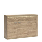 Commode BALESTRAND - Chêne - Tiroirs - Façade Décorative - Plateau Éclairé - 147 x 99 x 41 cm