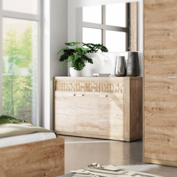 Commode BALESTRAND - Chêne - Tiroirs - Façade Décorative - Plateau Éclairé - 147 x 99 x 41 cm – Image 2